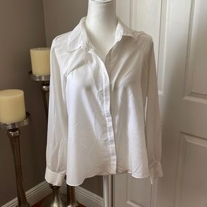 White button down baby shirt with ruffle back